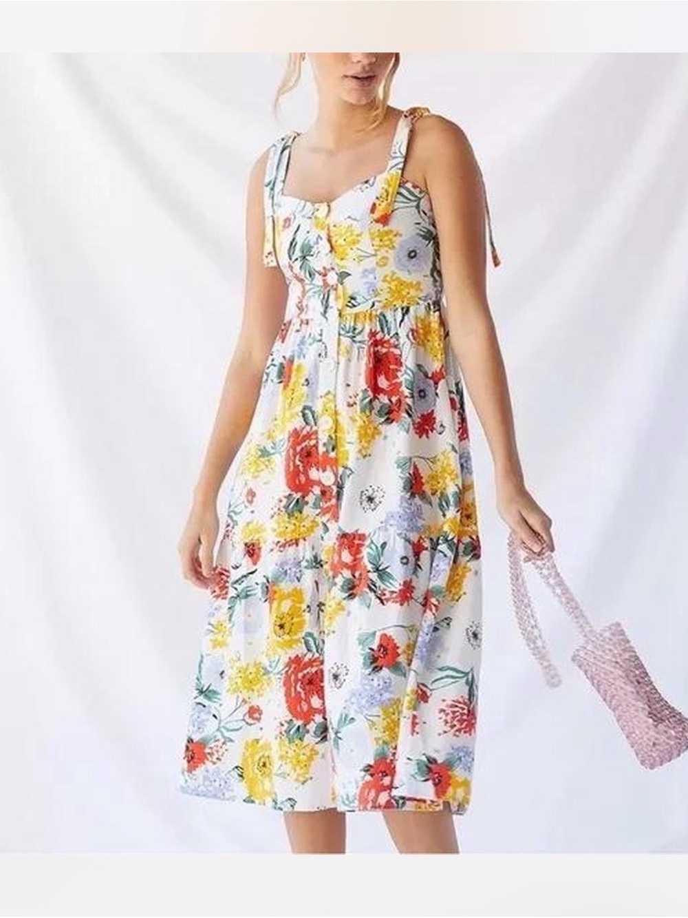 Urban Outfitters Women’s Colorful Floral Linen Positano Midi Dress Size Medium